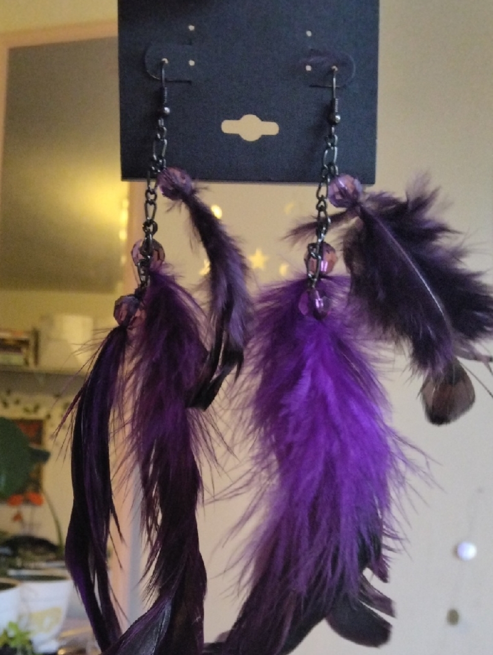 Purple Feather Dangle Earrings - Women Jewelry